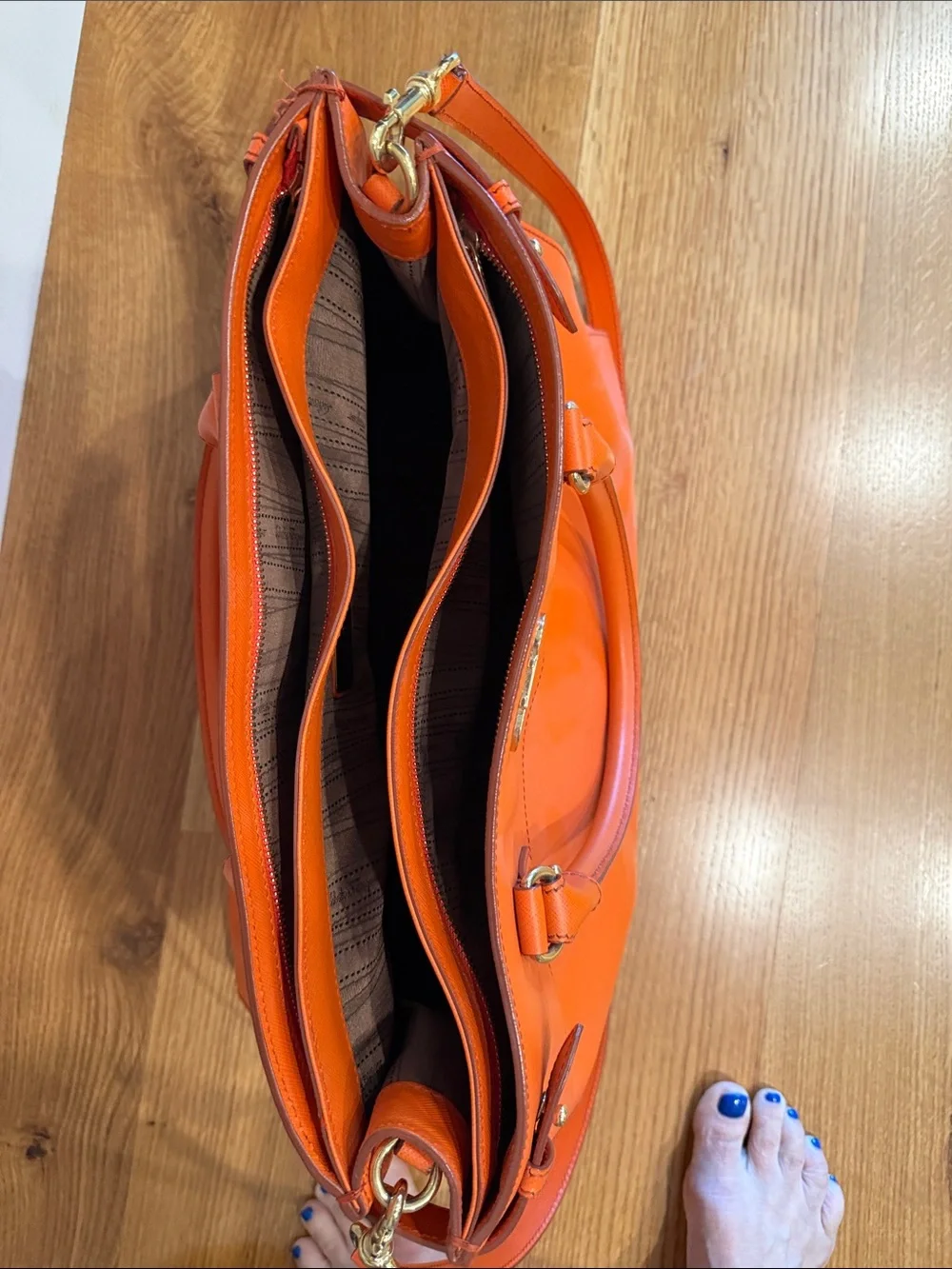 Salvatore Ferragamo Orange Leather Tote with Gold Hardware